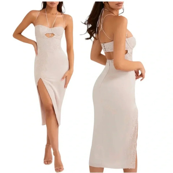 House of CB Dresses & Skirts - House of CB Lace Cutout Body Con Dress in Crystal Pale Pink Size S NWT